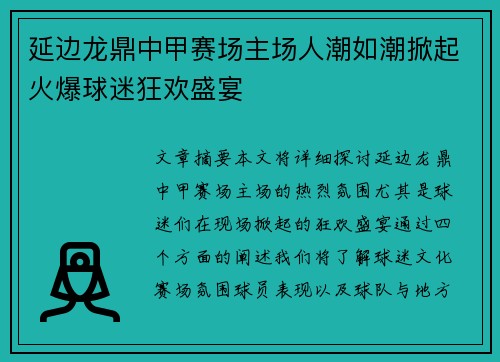 延边龙鼎中甲赛场主场人潮如潮掀起火爆球迷狂欢盛宴 延边龙鼎中甲赛场主场人潮如潮掀起火爆球迷狂欢盛宴