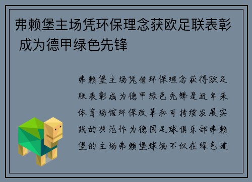 弗赖堡主场凭环保理念获欧足联表彰 成为德甲绿色先锋 弗赖堡主场凭环保理念获欧足联表彰 成为德甲绿色先锋